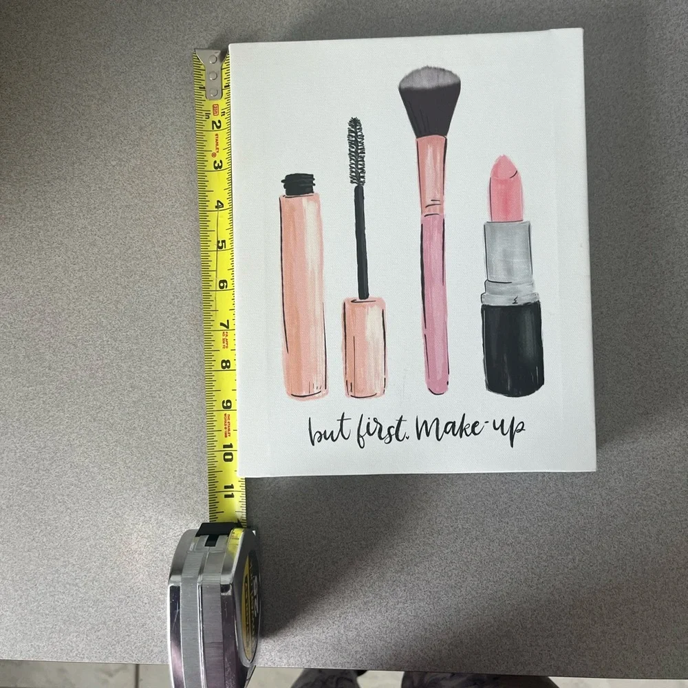 Canvas Wall Art Pink Lipstick, Brush & Mascara Ready to Hang